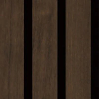 Walnut acoustic wall panel close-up of vertical slats