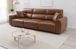 3-seat electric sofa in warm brown with deep seats and padded side armrests