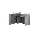 Grey convertible desk with storage, side fold-out panels and adjustable shelving
