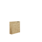 Artisan oak convertible storage desk cabinet, closed with top opening and flat front