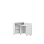 White convertible desk with storage, open cabinet with shelves and hinged work panel