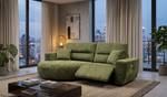 Green electric recliner corner sofa with chaise and padded back cushions