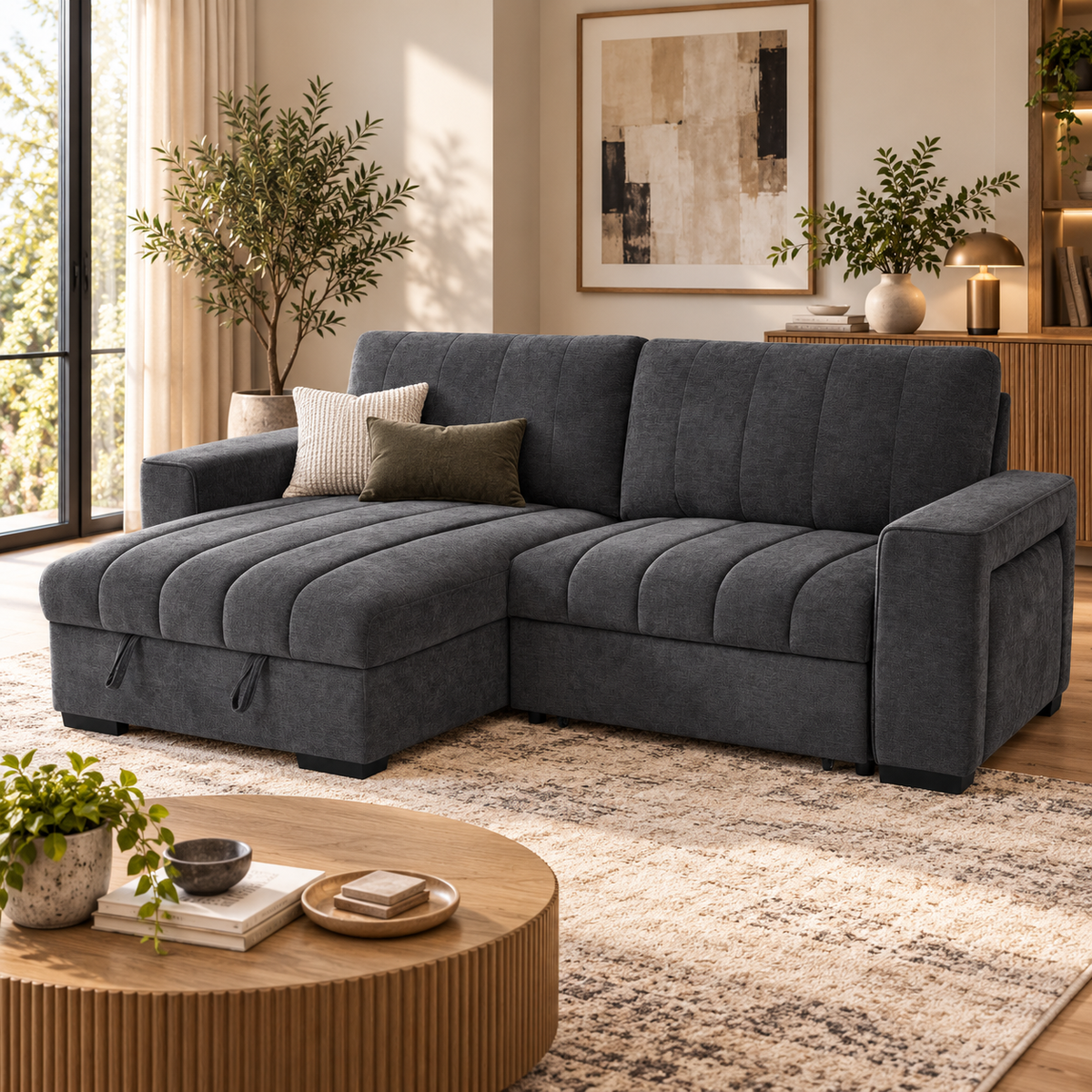 Carter Universal Corner Sofa Bed – Beige & Grey | Storage & USB