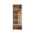Tall display cabinet in light oak with glass door and open shelving