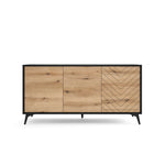 Three-door sideboard in oak-effect wood look with black trim and zigzag patterned right doors.