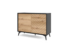 2-door sideboard cabinet with light wood doors and dark frame, chevron pattern