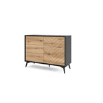 Wood sideboard with black frame, 3 drawers and 1 chevron-pattern door