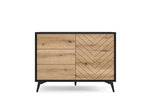 Wood sideboard with black frame, 3 drawers and chevron-pattern cabinet door