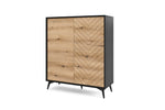 Hamilton highboard, 103 cm; two-door cabinet with geometric chevron panels, black frame