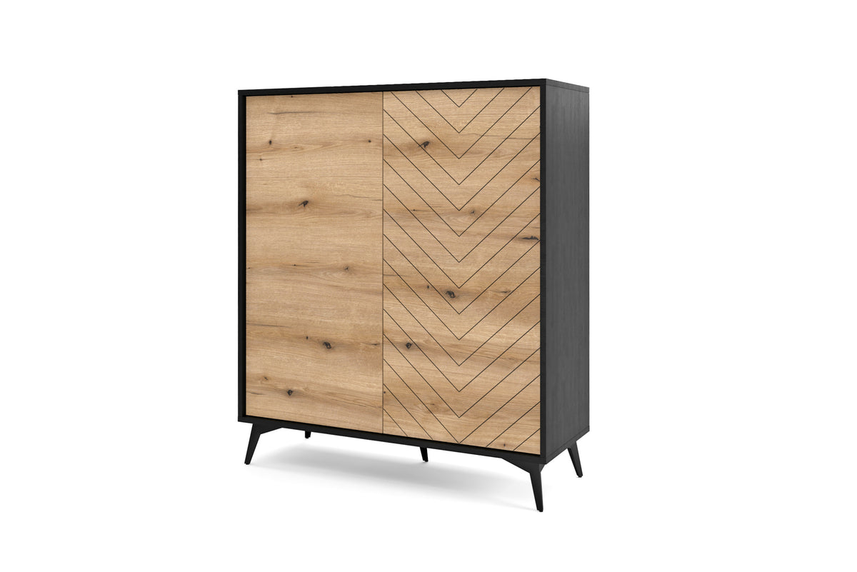 Hamilton highboard, 103 cm; two-door cabinet with geometric chevron panels, black frame