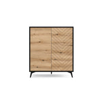 Hamilton highboard, 103 cm; front view, light wood left door, chevron right, black legs