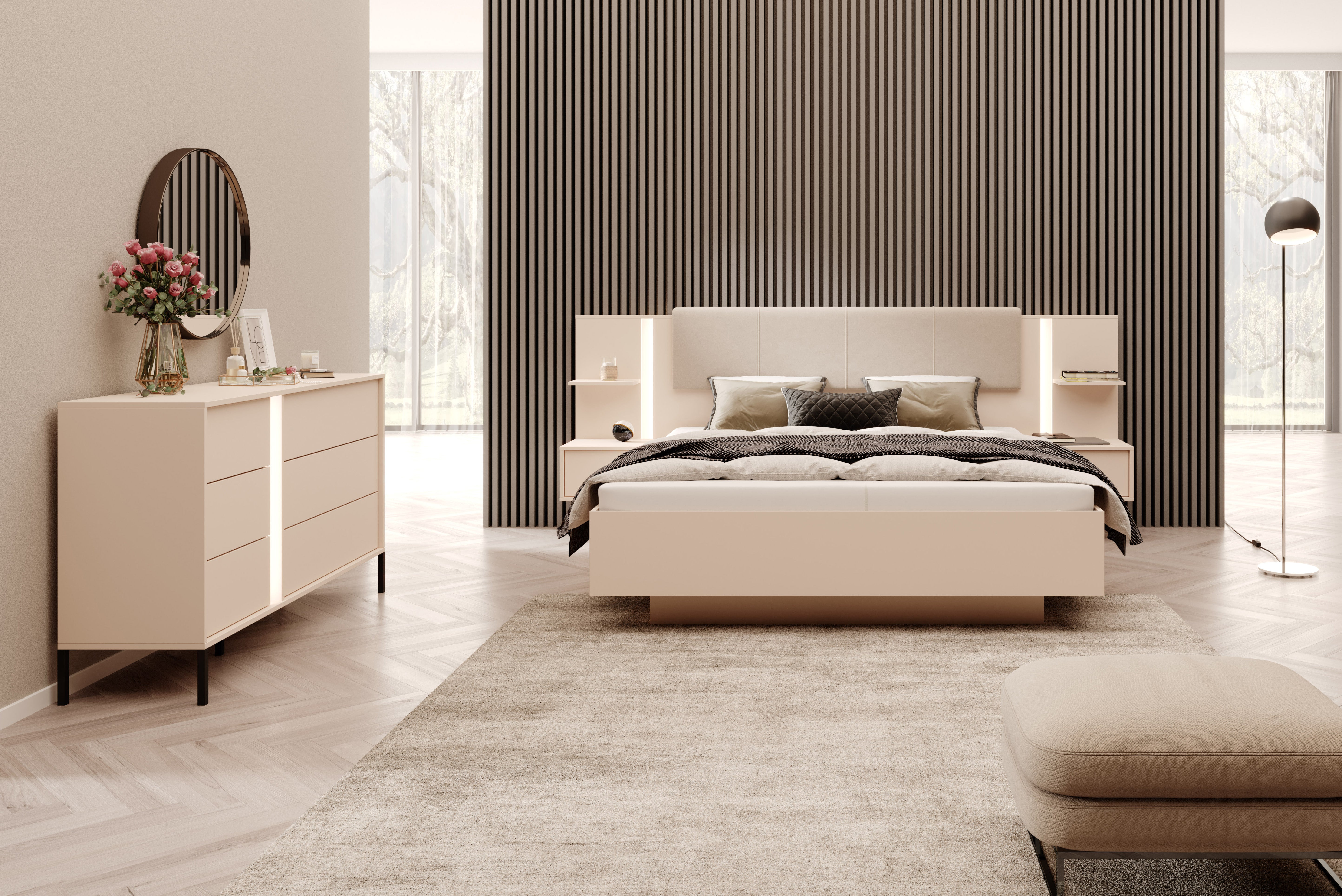 Mist Ottoman Bed With Bedside Cabinets [EU King]