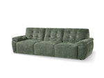 Green 3-seater electric sofabed with button-tufted back and cushioned seat