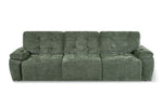 Green 3-seater electric sofabed with tufted back cushions and padded seat