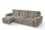 Grey 3-seater electric sofabed with extended sleeper base and tufted panels