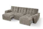 Grey 3-seater electric sofabed opened with chaise extension and flat surface