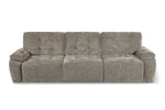 3-seater sofabed with grey fabric, tufted back cushions, wide seat and arms