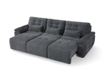 Grey 3-seater sofabed with tufted cushions, open bed position and extended chaise