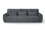 Grey 3-seater sofabed with tufted back cushions, padded arms, three seat sections