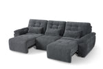 Dark grey 3-seater sofabed with tufted cushions, extended chaise and lower armrest