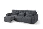 Grey 3-seater sofabed with tufted cushions, extended chaise, reclining backrests