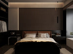 Dark grey seamless wall panel with vertical slatted texture