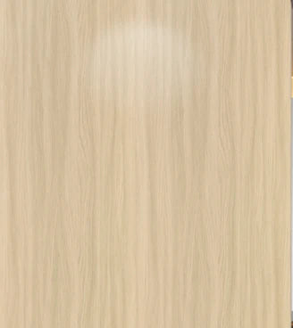 Close-up of light wood wall panel board with fine vertical grain texture