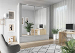 Grey sliding door wardrobe with mirrored panels and two drawers