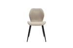 Beige faux leather dining chair with ribbed back and cushioned seat, black legs