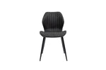Charcoal faux leather dining chair with ribbed back, cushioned seat, black legs