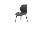 Dark charcoal faux leather dining chair with ribbed back and cushioned seat, black legs