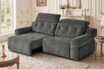 Grey fabric electric sofa with chaise-style seats and padded tufted back cushions