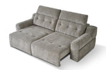 Grey fabric electric sofa with extended seat sections and tufted back cushions