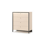 Beige chest of drawers with three drawers and black side frame
