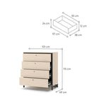 Beige chest of drawers with size diagram showing 101 cm width