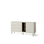 Medium sideboard with two drawers, glass cabinet door, and open shelves