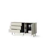 Medium sideboard with open shelves, central cabinet door, and stacked drawers