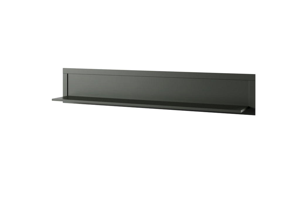 Dark green floating shelf, long rectangular shape with open front