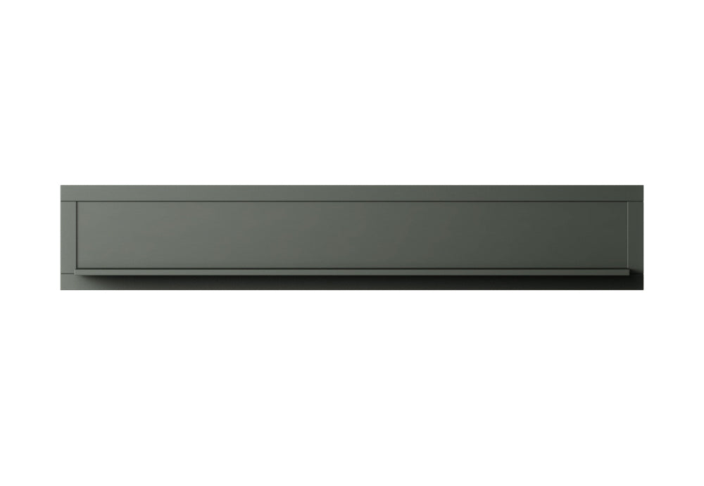 Dark green floating shelf front view with smooth rectangular panel