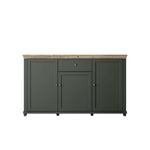 Dark green sideboard with 3 doors and center drawer, wooden top