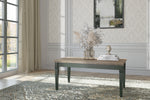 Eve coffee table with rustic wood top and dark green legs