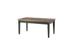 Rectangular coffee table with dark legs and weathered wood tabletop