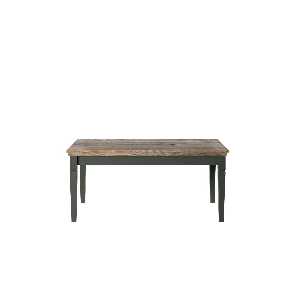 Coffee table with rectangular wood top and tapered dark end legs