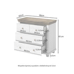 Small chest of drawers dimensions: 90cm wide, 81cm high, dark green cabinet