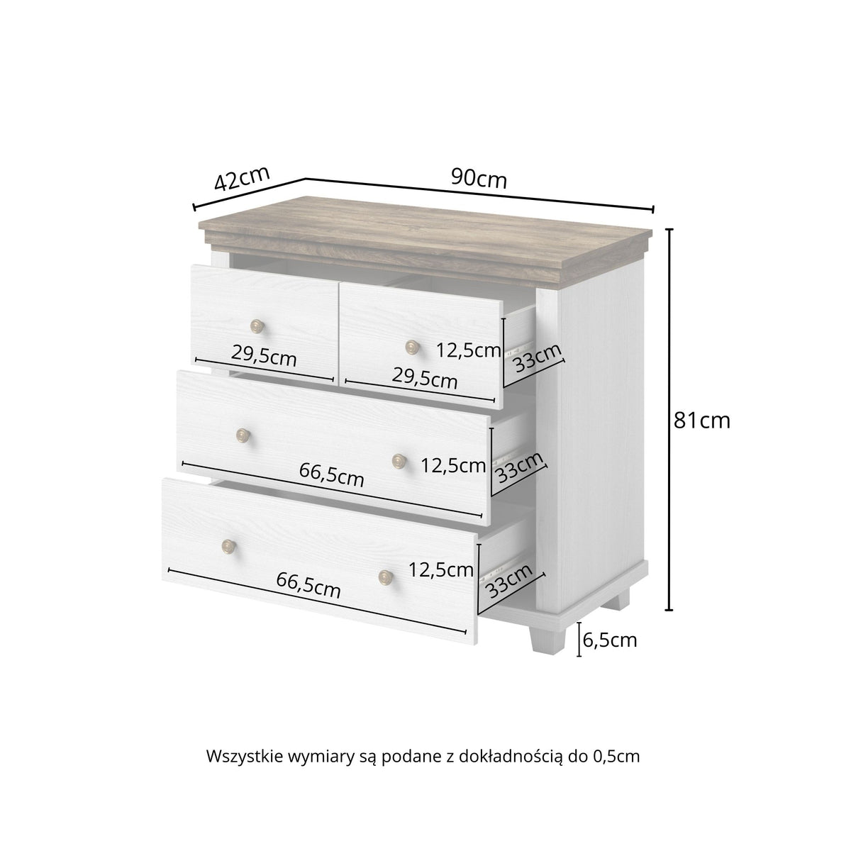 Small chest of drawers dimensions: 90cm wide, 81cm high, dark green cabinet