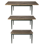 Extendable dining table showing compact, medium, and extended configurations.