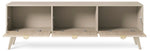 Cashmere TV cabinet with three open compartments and adjustable interior shelves