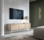 Cashmere TV cabinet with three wood doors and brass pulls