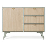 Olive green and cashmere sideboard with door and three drawers, gold handles