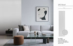 Grey wall panel board mounted on wall with framed artwork in front